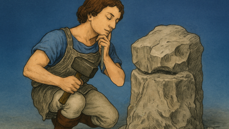 O Aprendiz desbastando a Pedra Bruta