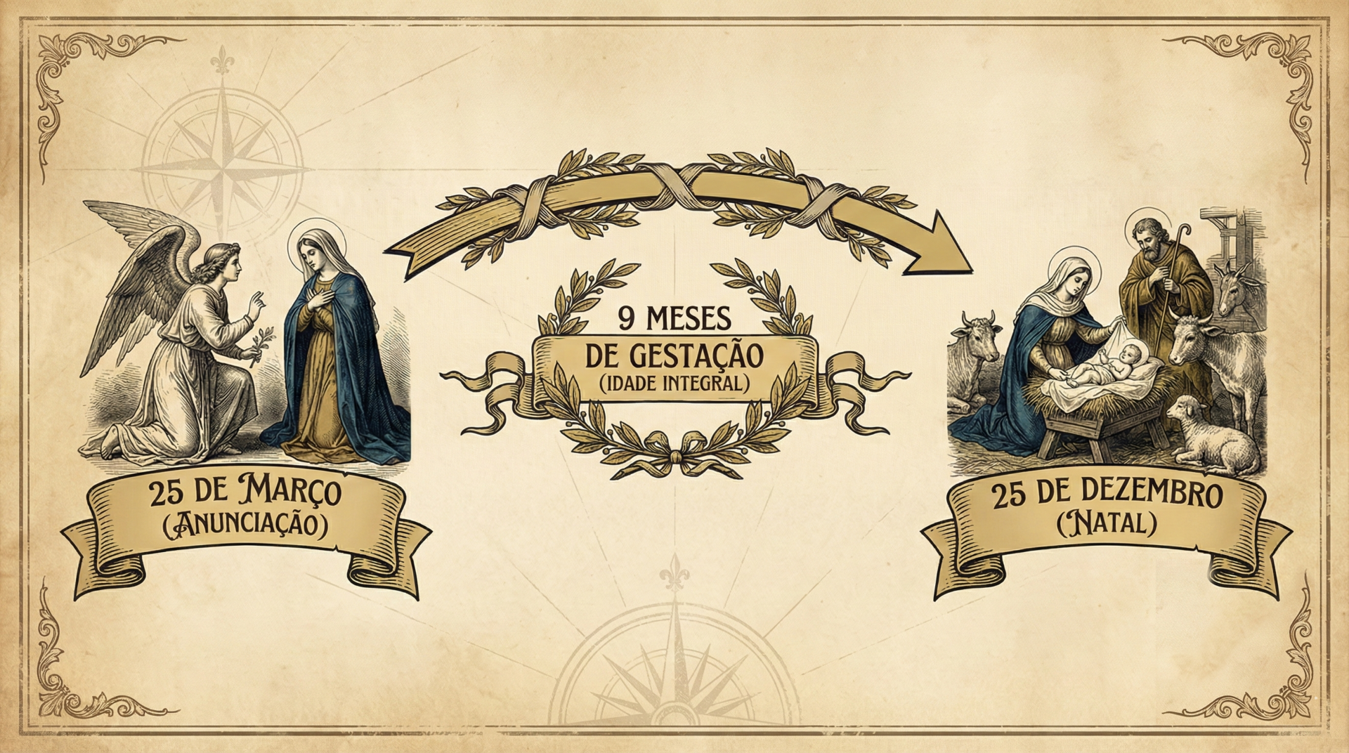 Linha do tempo mostrando como a Igreja calculou o 25 de dezembro como data do Natal.