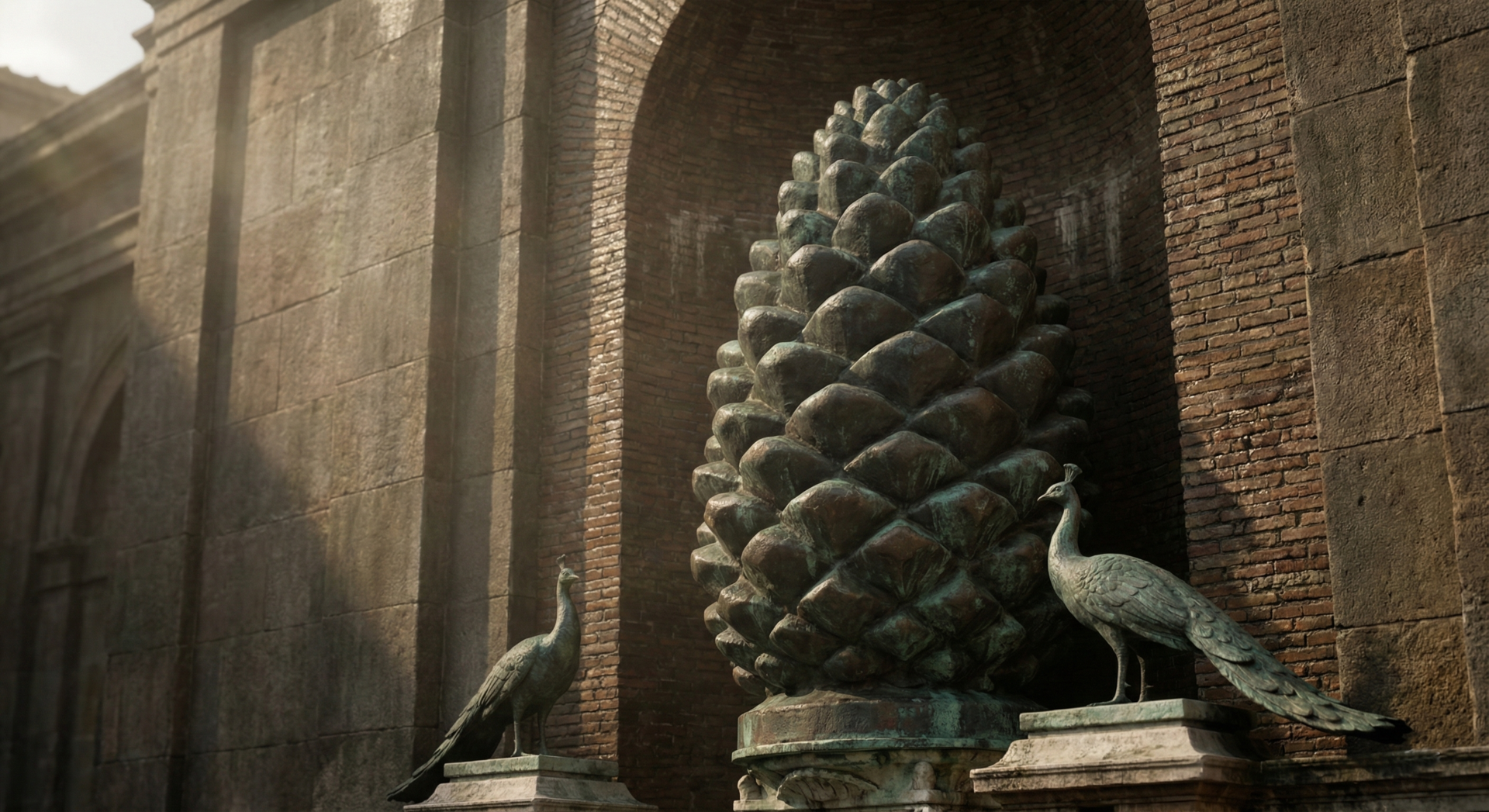 A colossal escultura da Pinha no "Cortile della Pigna", no Vaticano.